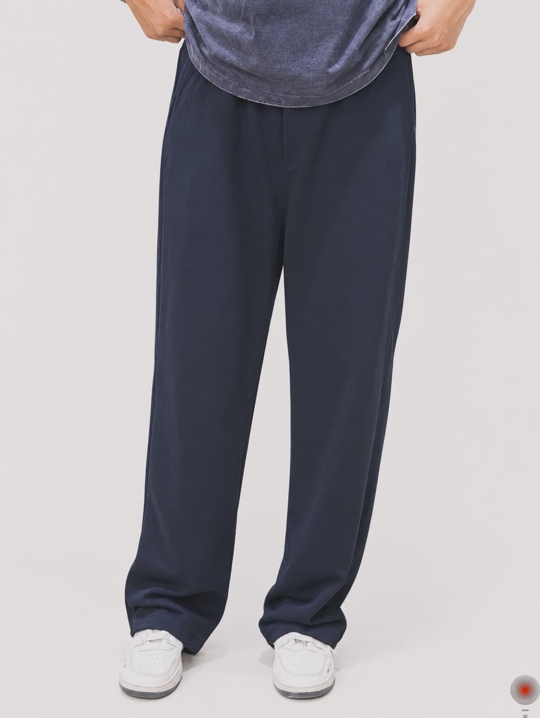 Navy Blue Wide Leg Sweatpants — model wearing pants, front view